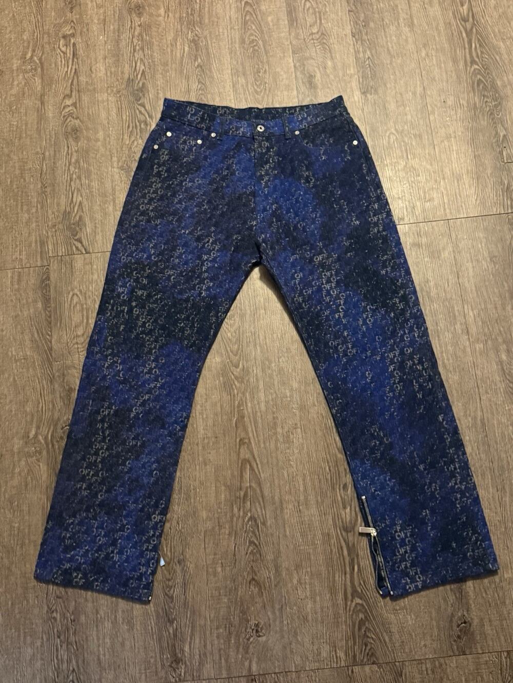 Off-White Dark Blue Silk Jacquard Jeans 34x32